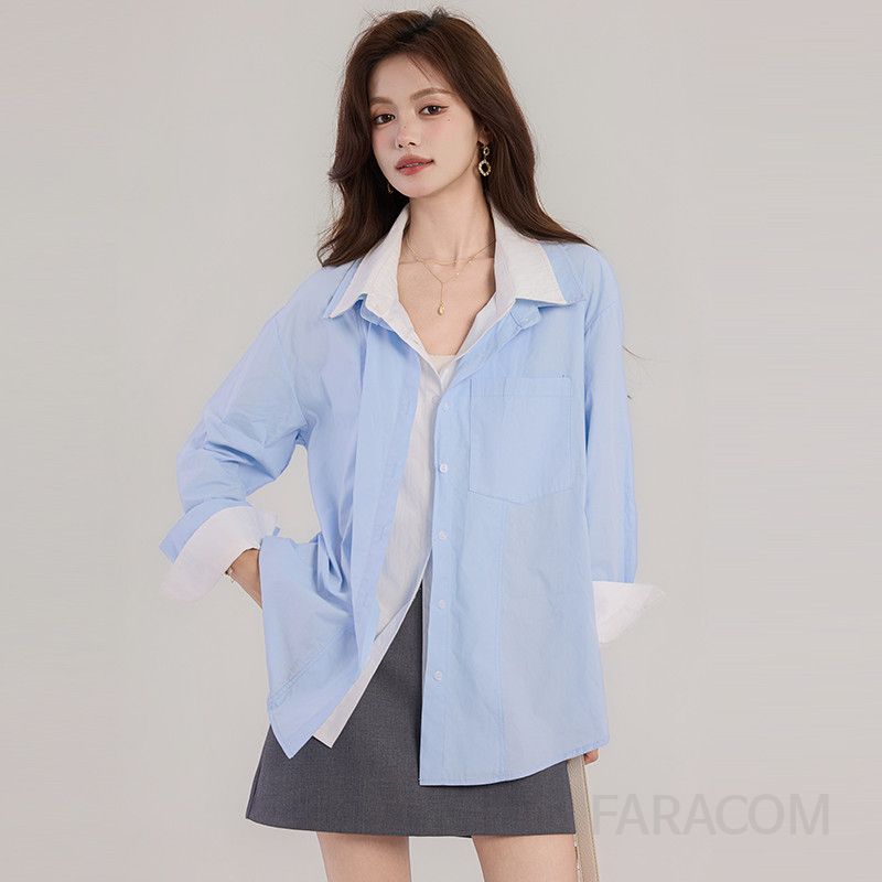 여성 여성 루즈핏 코튼 긴팔 셔츠 가을 데일리 캐주얼 스타일 구김없는 편안한 착용감 남녀공용 데이트룩 오버핏 - 상세 이미지 2