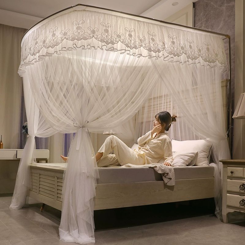 공주 침대 캐노피 가리개 럭셔리 침실 방충망 인테리어 여름 여아방 만들기 화관-화이트 두꺼운 합금 스탠드 안정적 1.2m 120x길이 200x높이 - 상세 이미지 3
