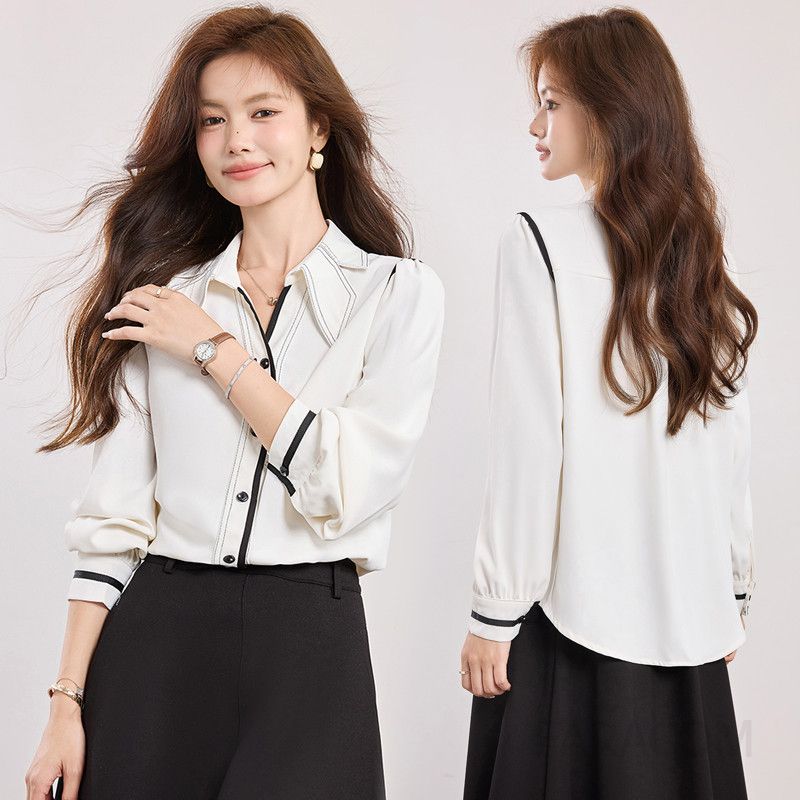 화이트 셔츠 여성용 슬림핏 가을 데일리 블라우스 스타일리쉬 캐주얼 감각의 고급스러운 디자인 편안한 착용감