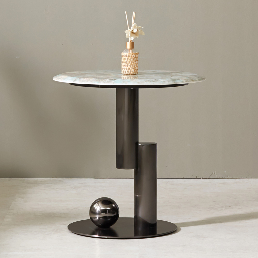 스코나 마키아 스텐 스틸 대리석 원형 듀얼 거실 소파 테이블 S