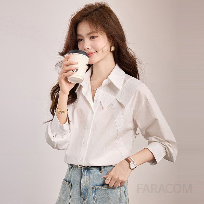여성 코튼 긴팔 셔츠 화이트 캐주얼 오버핏 가을용 구김없는 디자인 데일리 착용감 편안한 스타일 - 상세 이미지 3