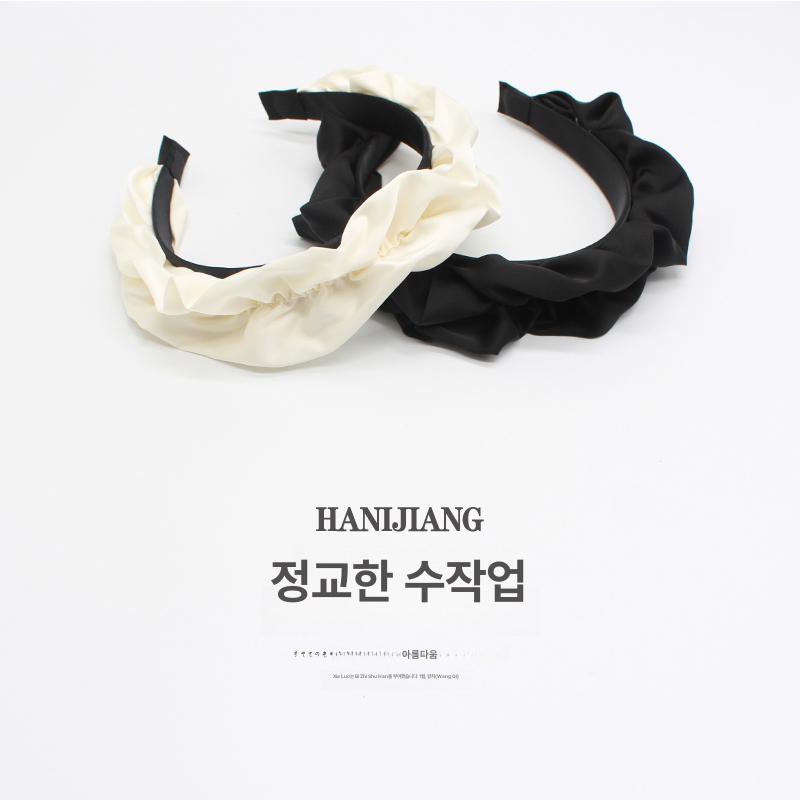매듭머리띠 리본 여성용 플라워 단색 넓은 탄성 헤어밴드 머리띠 여름 성인용 부드러운 화이트 - 상세 이미지 2