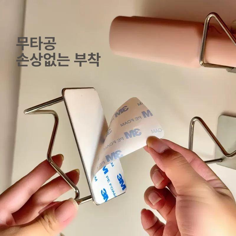화장실 무타공 고데기 헤어드라이기 벽면 드라이어 선반 컬링 수납 핸즈프리 거치대 3개 세트 1개 9x5cm - 상세 이미지 3
