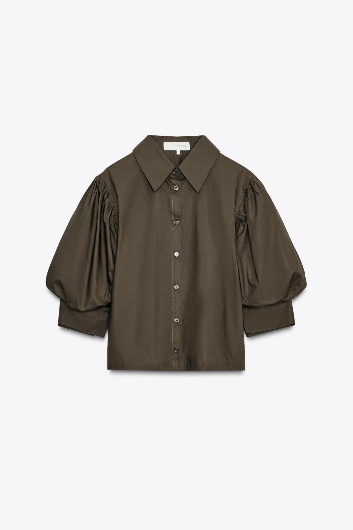 자라 트렌디 퍼프소매 코튼 포플린 반팔 셔츠 2731/082 KHAKI - 메인 이미지