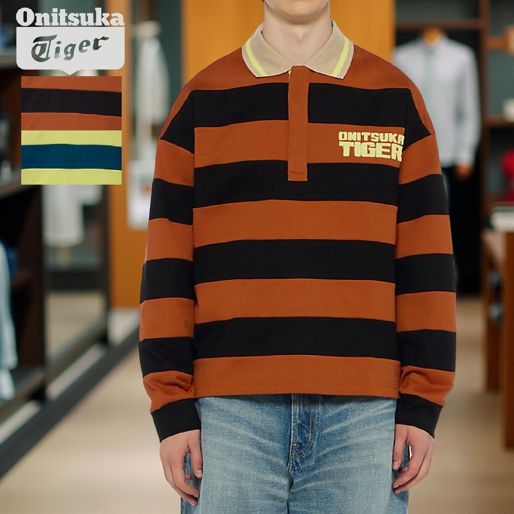 오니츠카타이거 폴로 탑 카라 긴팔 티셔츠 남성 2181B019 BROWN M