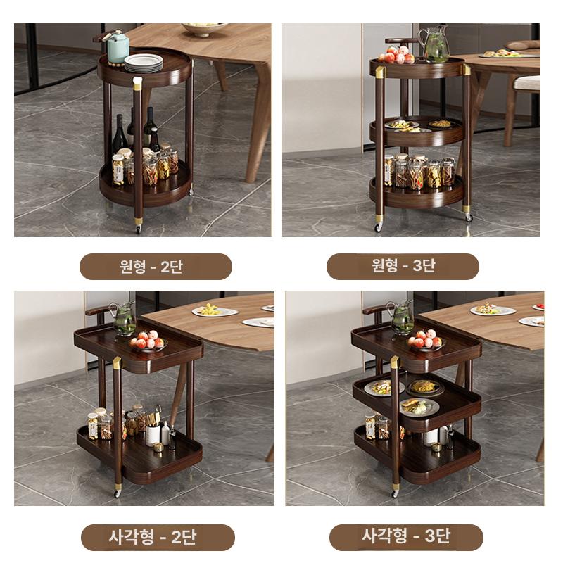 북유럽풍 원목트롤리 이동식선반 호텔 주방 서빙웨건 사각형 2단 카트 46x34x56 - 상세 이미지 4