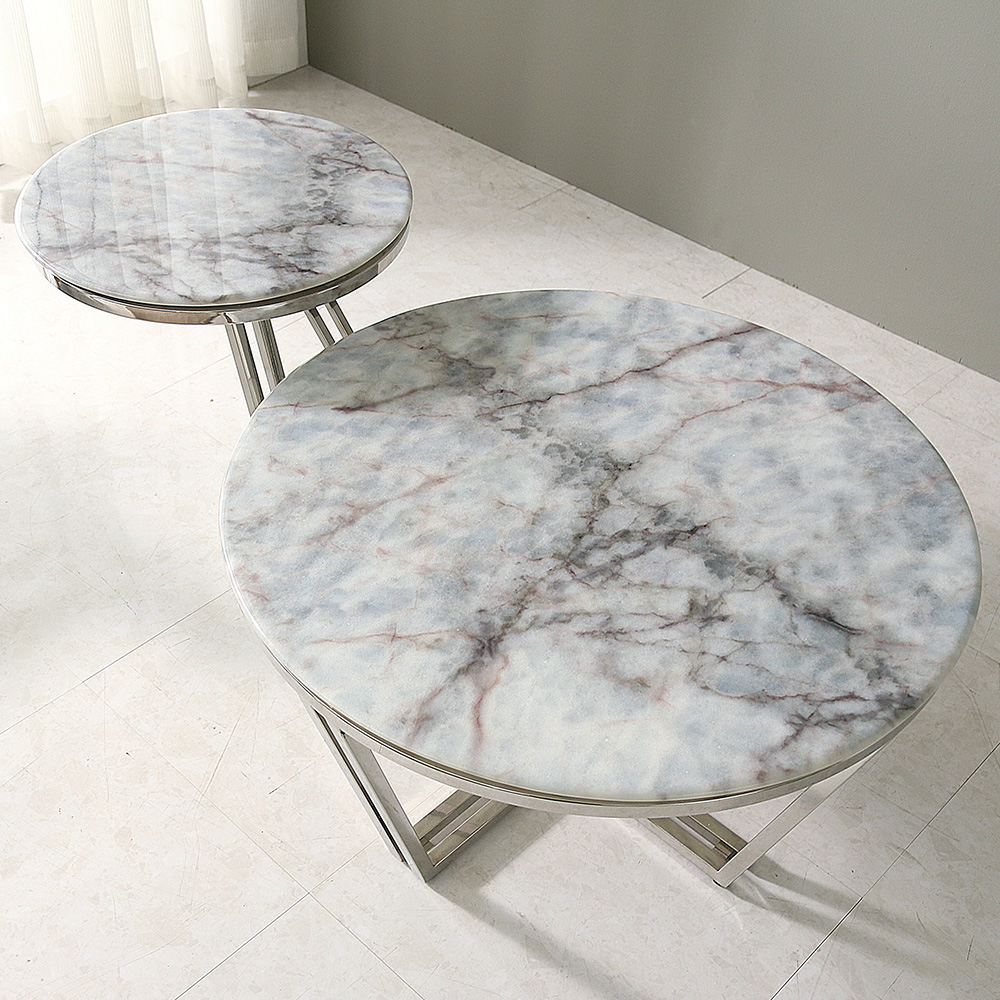 스코나 발레노 원형 듀얼 대리석 스텐 스틸 거실 소파 테이블