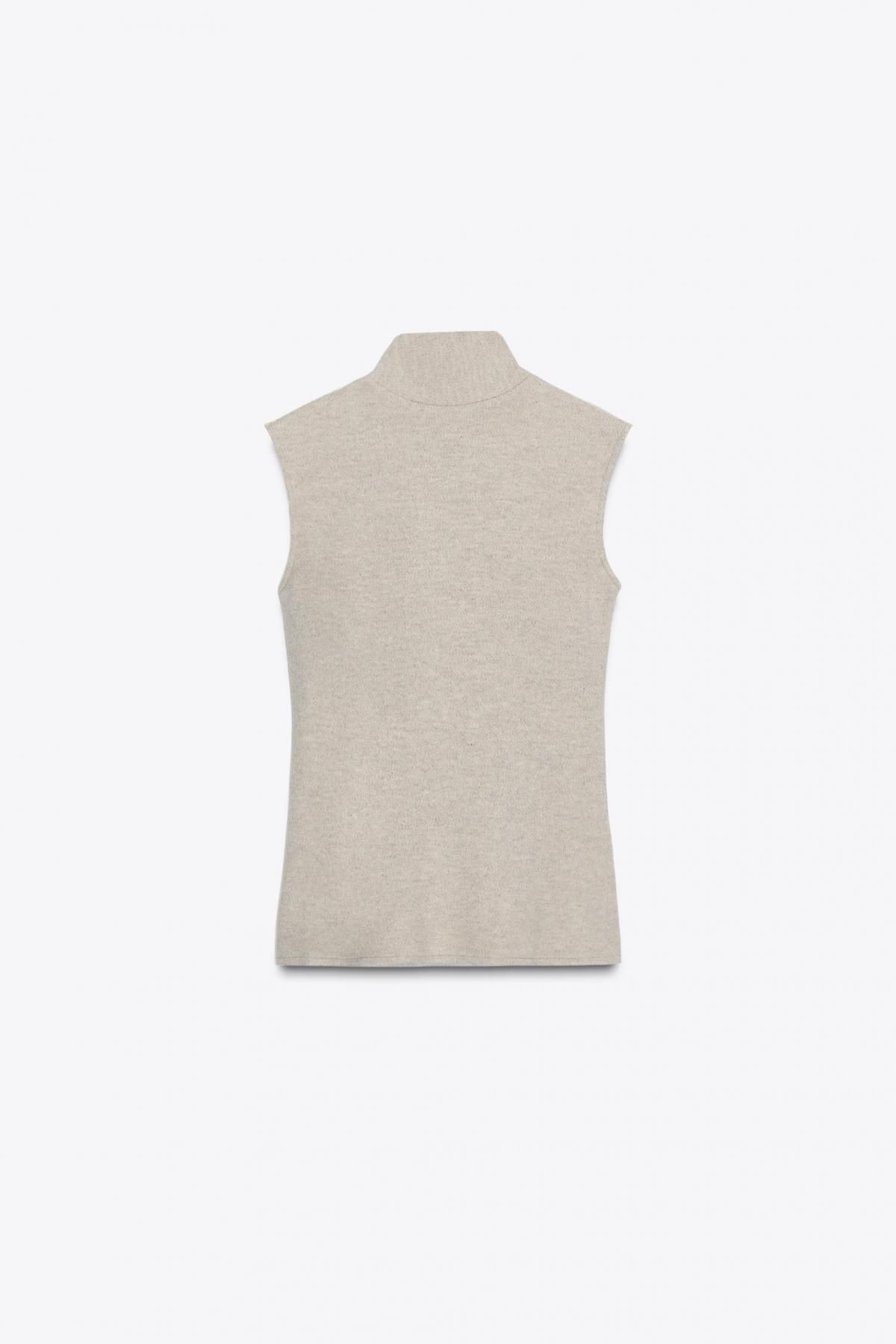 자라 미니멀 하이넥 소프트 스카프 민소매 탑 1223/465 BEIGE MARL - 메인 이미지