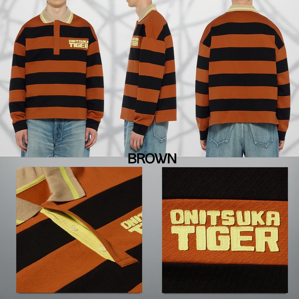 오니츠카타이거 폴로 탑 카라 긴팔 티셔츠 남성 2181B019 BROWN M - 상세 이미지 3