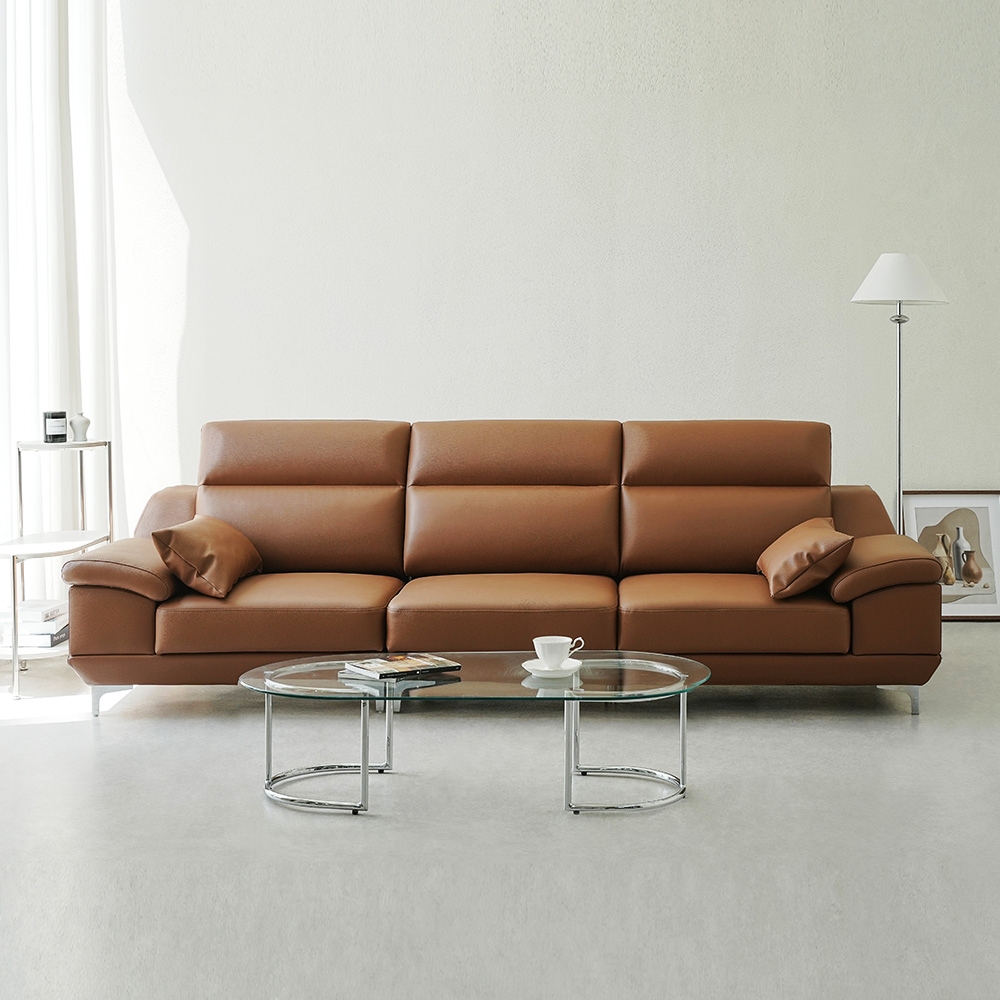 동서가구 뉴테라 천연면피가죽 소파 스툴미포함, 카멜, 4인용