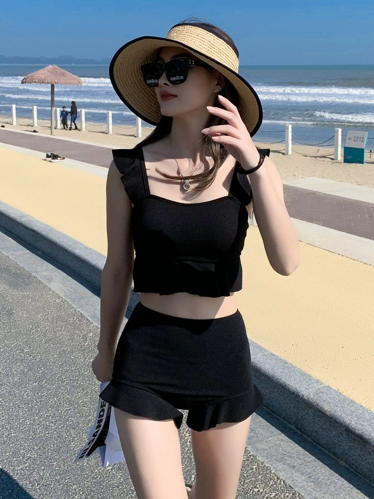 투피스수영복 반팔비키니 커버업 여름 호캉스 바캉스 여성용 청회색 비키니수영복 체형 해외여행 블랙 M 37.5~47.5kg - 상품 이미지