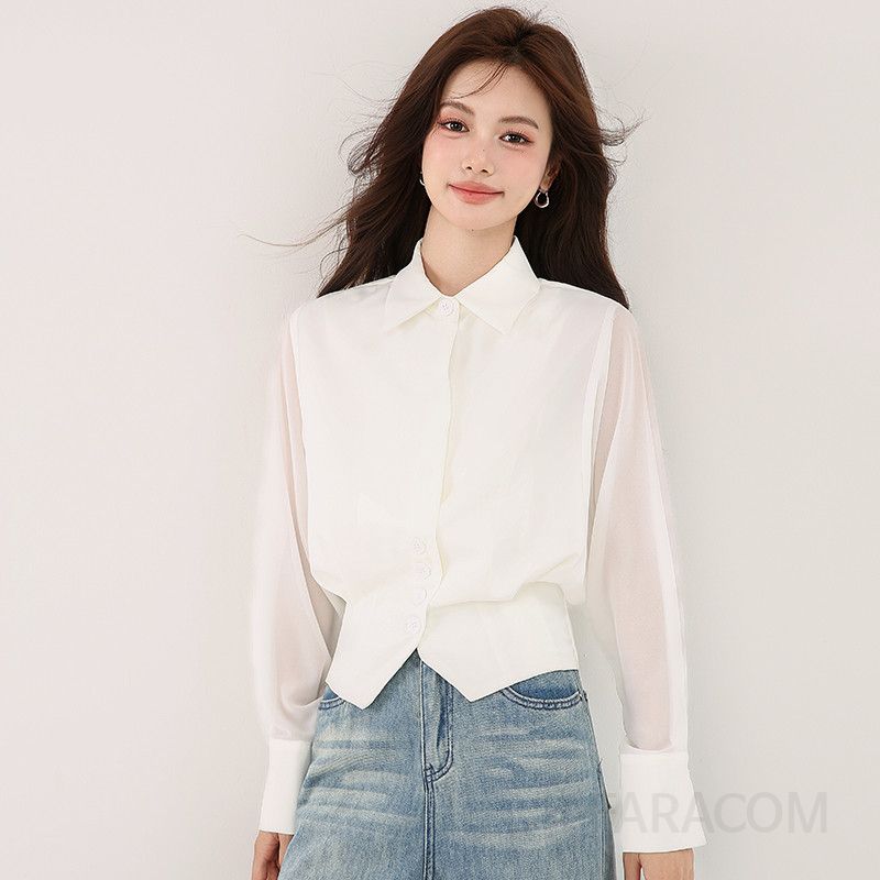 여성 프렌치 스티칭 셔츠 구김없는 긴팔 블라우스 하이엔드 디자인 배트 슬리브 스타일 데일리룩 가을 패션 - 상품 이미지