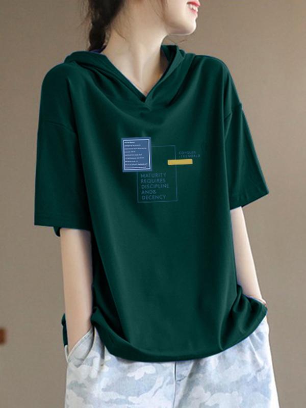 여성 여름 반팔 후드티 캐주얼 데일리 박스핏 티셔츠 블랙 M 42.5~52.5kg - 상세 이미지 4