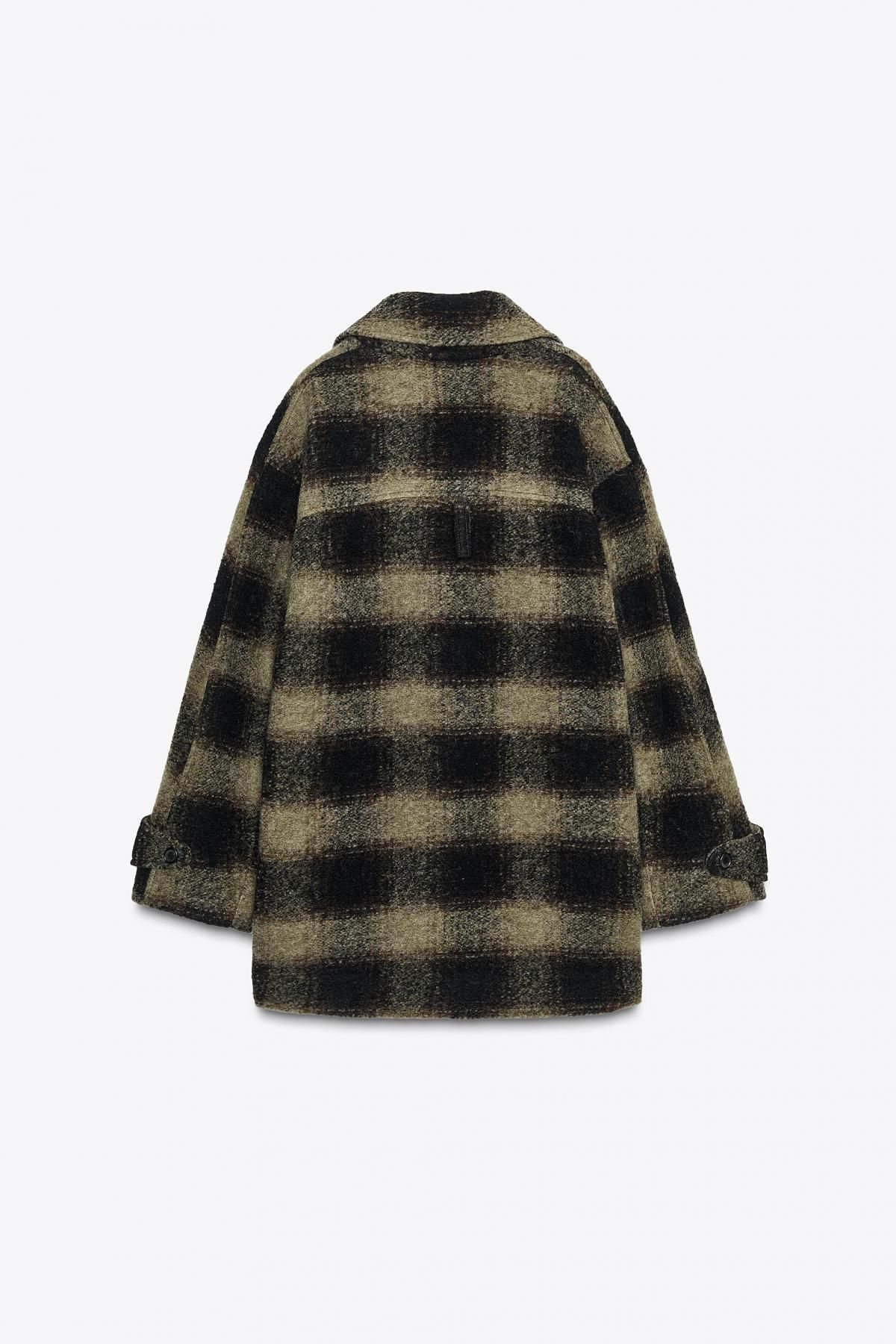 자라 테크니컬 체크 울블렌드 숏 코트 8826/787 BLACK / GREEN 이미지 7