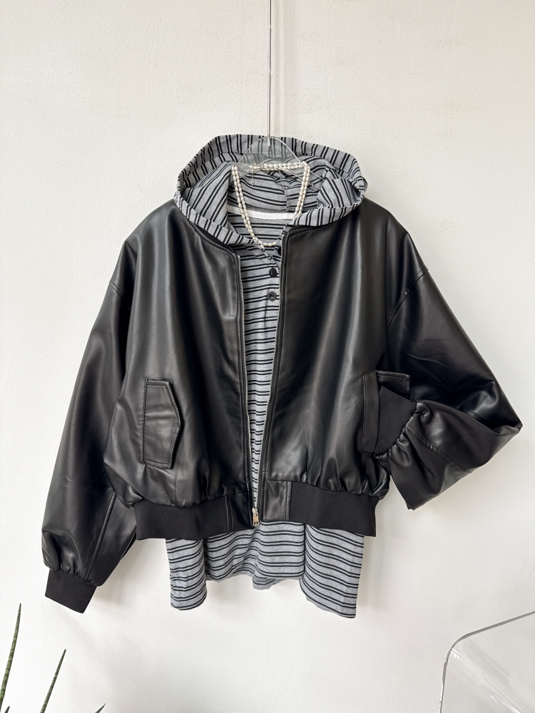 커버 포켓 시보리 밴딩 라이더 항공 레더 점퍼