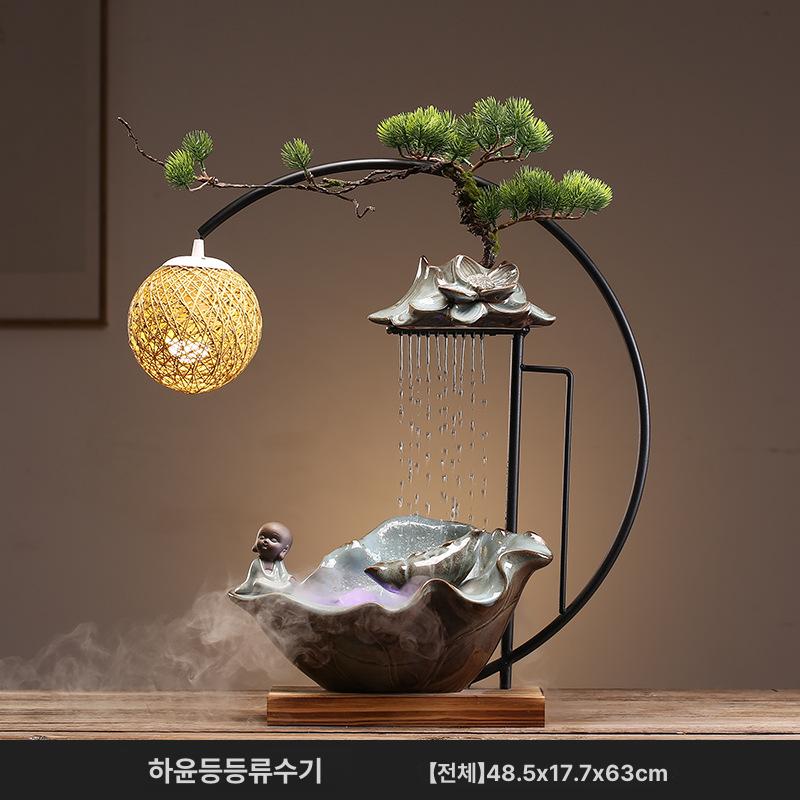 물흐르는분수 실내 도자기 분수대 거실 사무실 인테리어장식 개업선물 무드등 천연가습기 연꽃 등나무 조명-명상하는 작은 스님 이미지 7