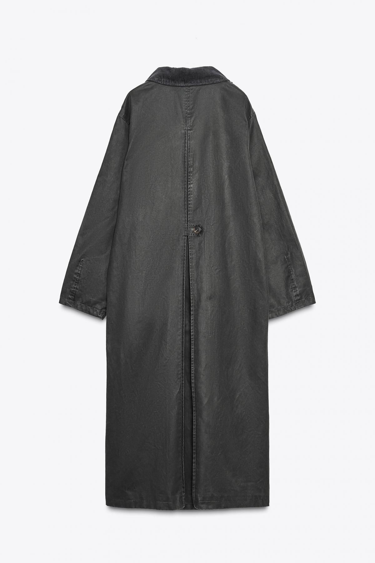 자라 코듀로이 칼라 왁스드 롱 트렌치코트 4341/708 ANTHRACITE GREY - 상세 이미지 2