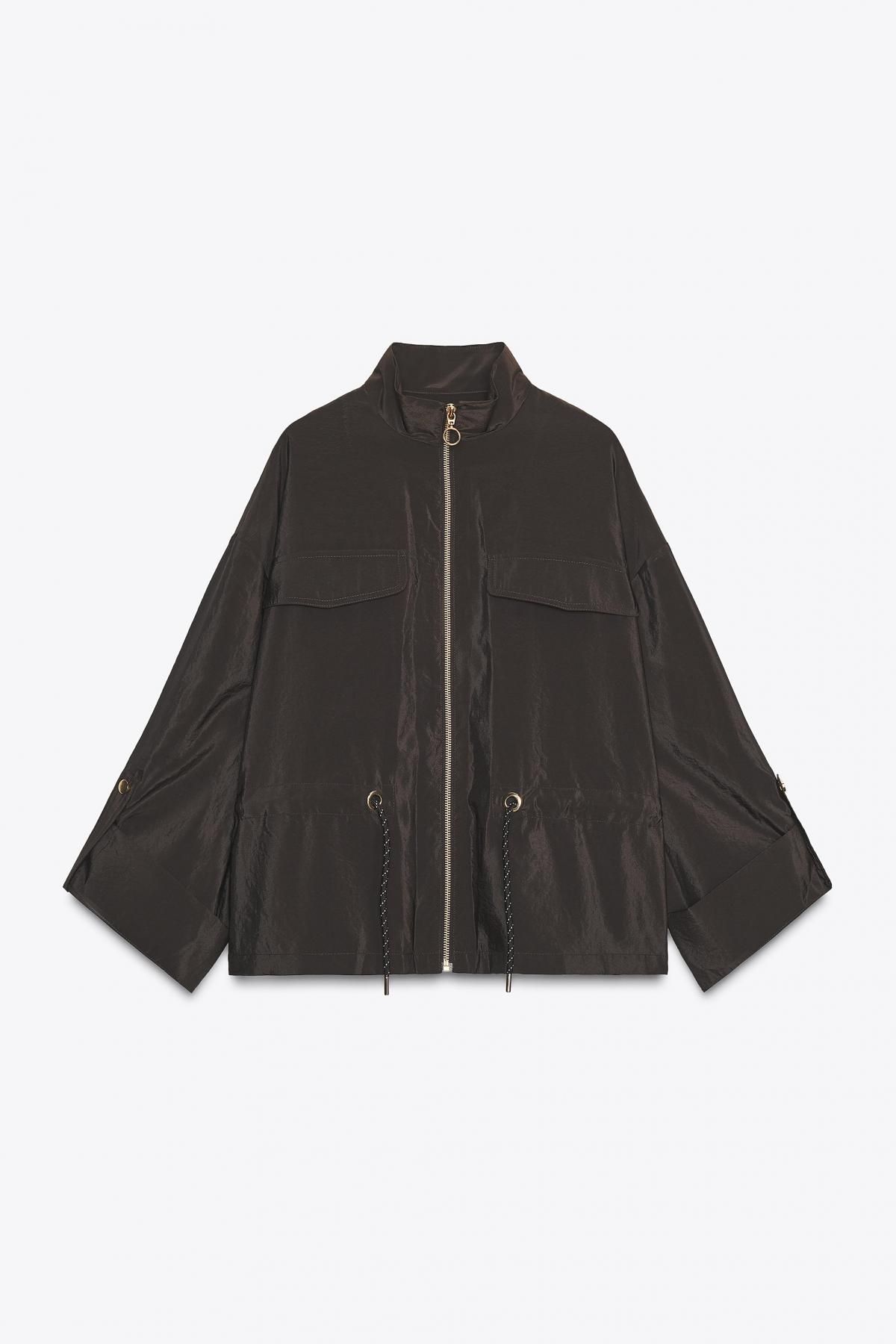 자라 테크니컬 하이넥 드로스트링 사파리 재킷 1608/350 DARK BROWN - 메인 이미지