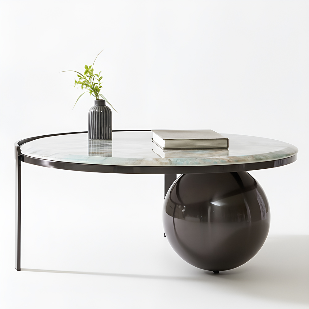 스코나 마키아 대리석 스텐 스틸 원형 듀얼 거실 소파 테이블 L