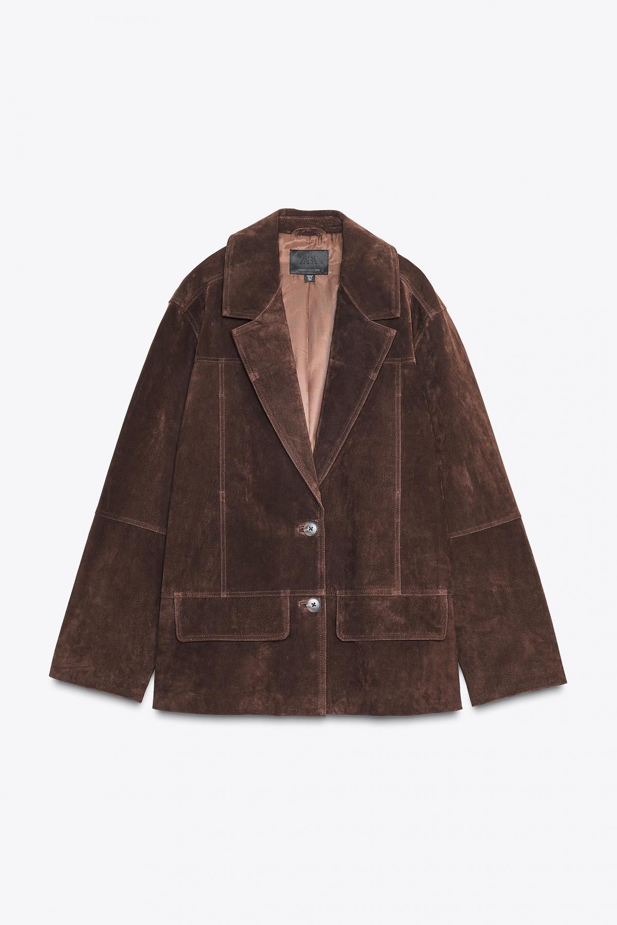 자라 오버사이즈 스웨이드 레더 테일러드 재킷 4341/710 DARK BROWN - 메인 이미지