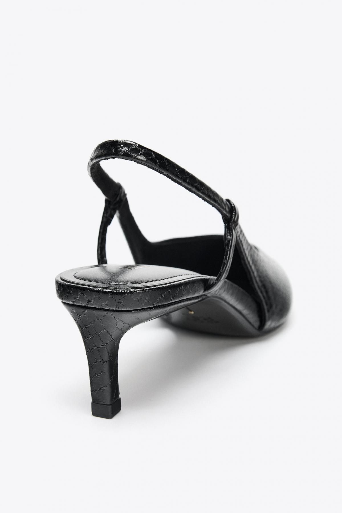 자라 텍스처 포인트토 슬링백 힐 슈즈 1227/610 BLACK - 상세 이미지 5