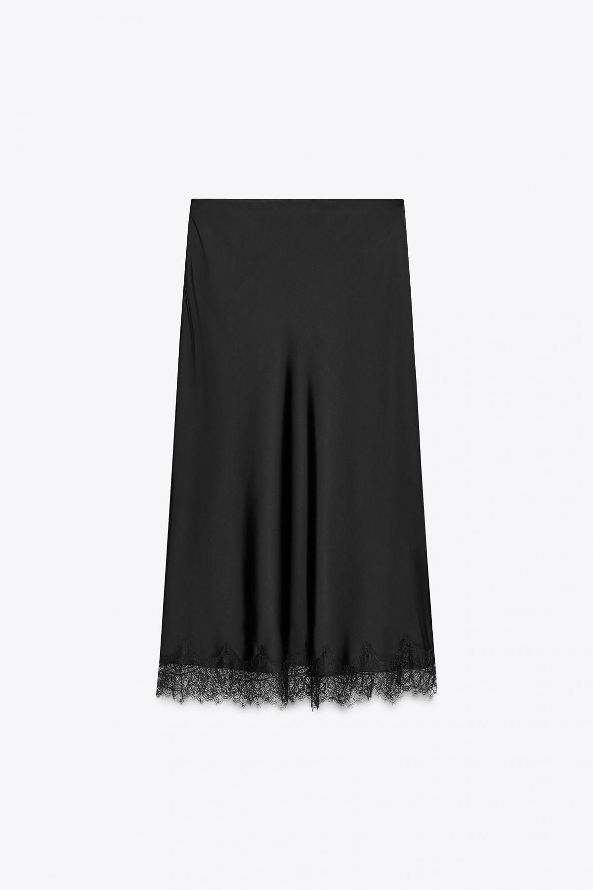 자라 레이스 테크니컬 새틴 미디 스커트 4391/538 BLACK - 상세 이미지 2