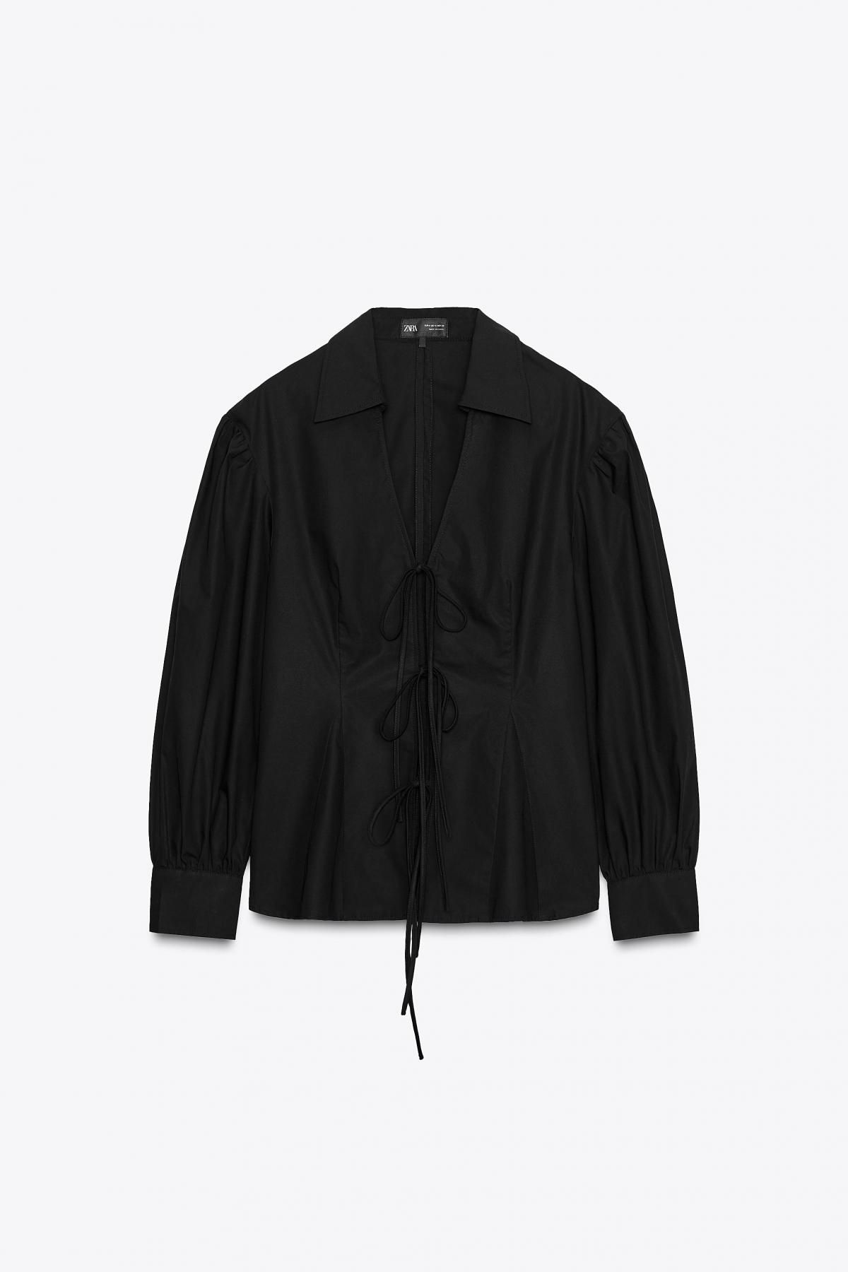 자라 블랙 타이 디테일 포플린 긴팔 셔츠 5344/121 BLACK - 메인 이미지