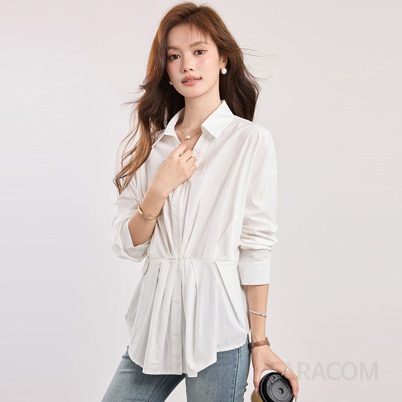 여성 순면 화이트 셔츠 재킷 긴팔 상의 가을 데일리 룩 캐주얼 스타일 블라우스 편안한 착용감 세련된 디자인 인기 아이템 - 상세 이미지 3