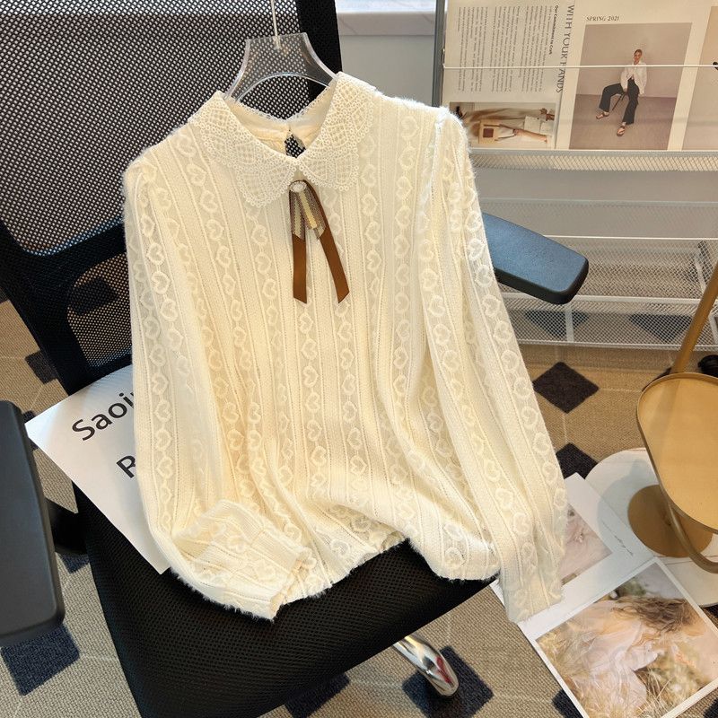 여성 레이스 긴팔블라우스 가을 우아한 스타일리쉬 데일리룩 빈티지 감성 레이어드용 탑 시스루 쉬폰 착용감 좋은