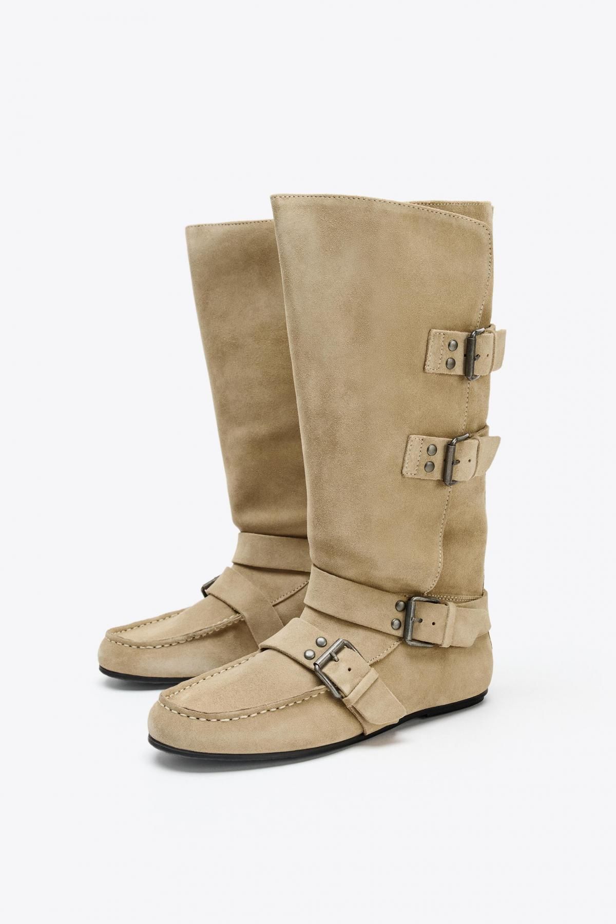 자라 스웨이드 버클 스트랩 하이샤프트 부츠 1004/610 SAND BROWN - 상세 이미지 2