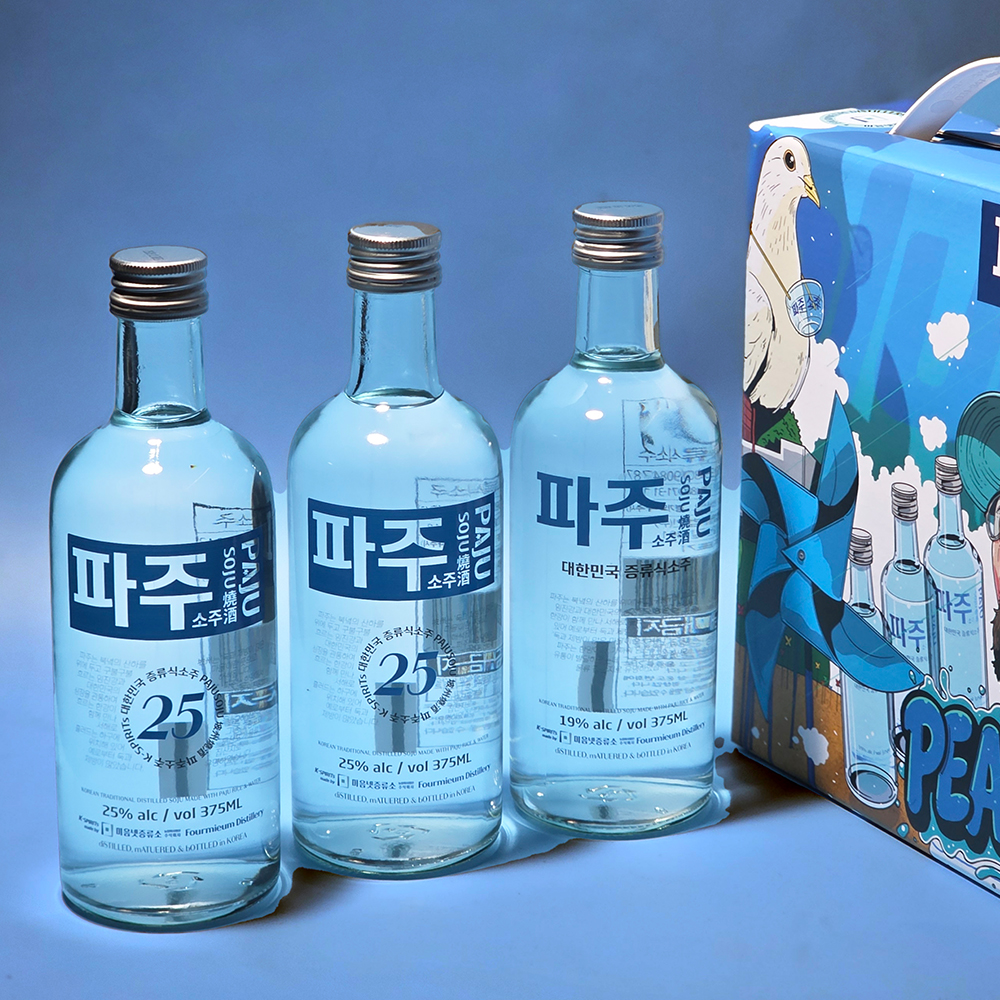 파주소주 선물세트 평화의 비둘기 에디션 3호 파주25(25%) 2병 + 파주(19%) 1병 375ml 증류식소주 3입 1박스 - 상세 이미지 3
