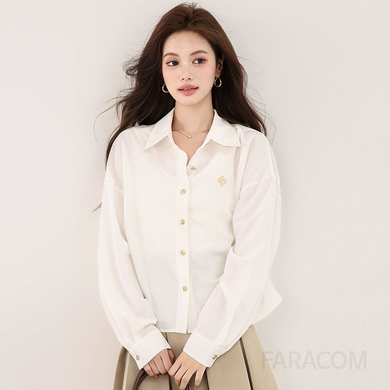 여성 슬림핏 코튼 긴팔 셔츠 가을용 캐주얼 스타일 구김 없는 흰색 상의 데일리 오피스 활용도 좋은 셔츠 - 상세 이미지 2