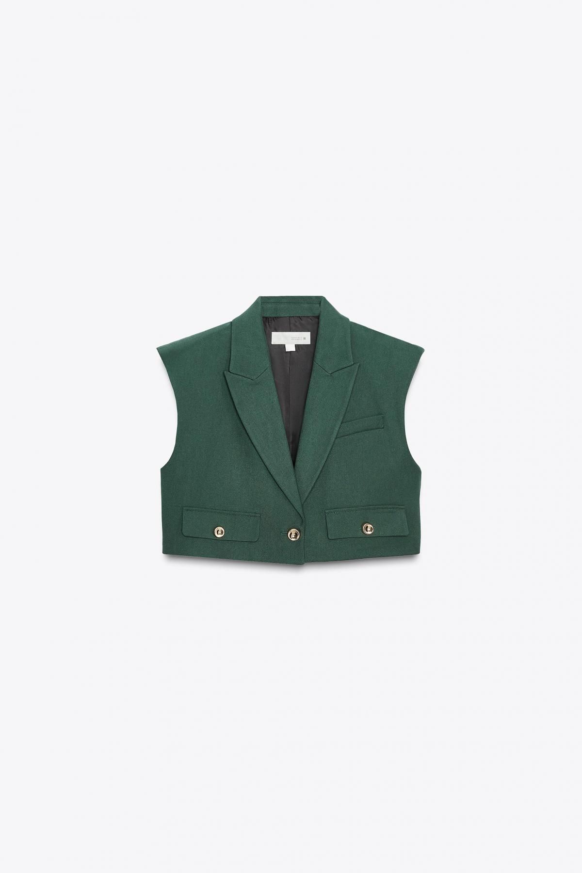 자라 테일러드 라펠 칼라 플랩 포켓 크롭 베스트 2753/533 DARK GREEN - 메인 이미지