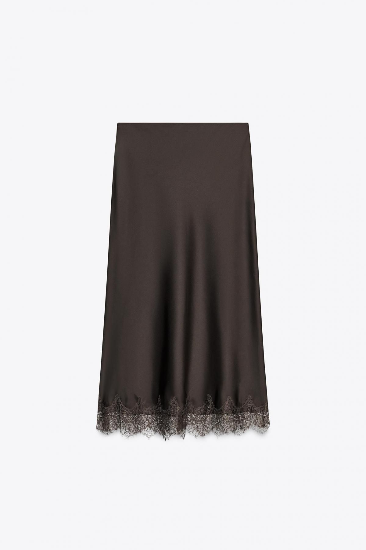 자라 레이스 테크니컬 새틴 미디 스커트 4391/538 CHOCOLATE BROWN - 상세 이미지 2