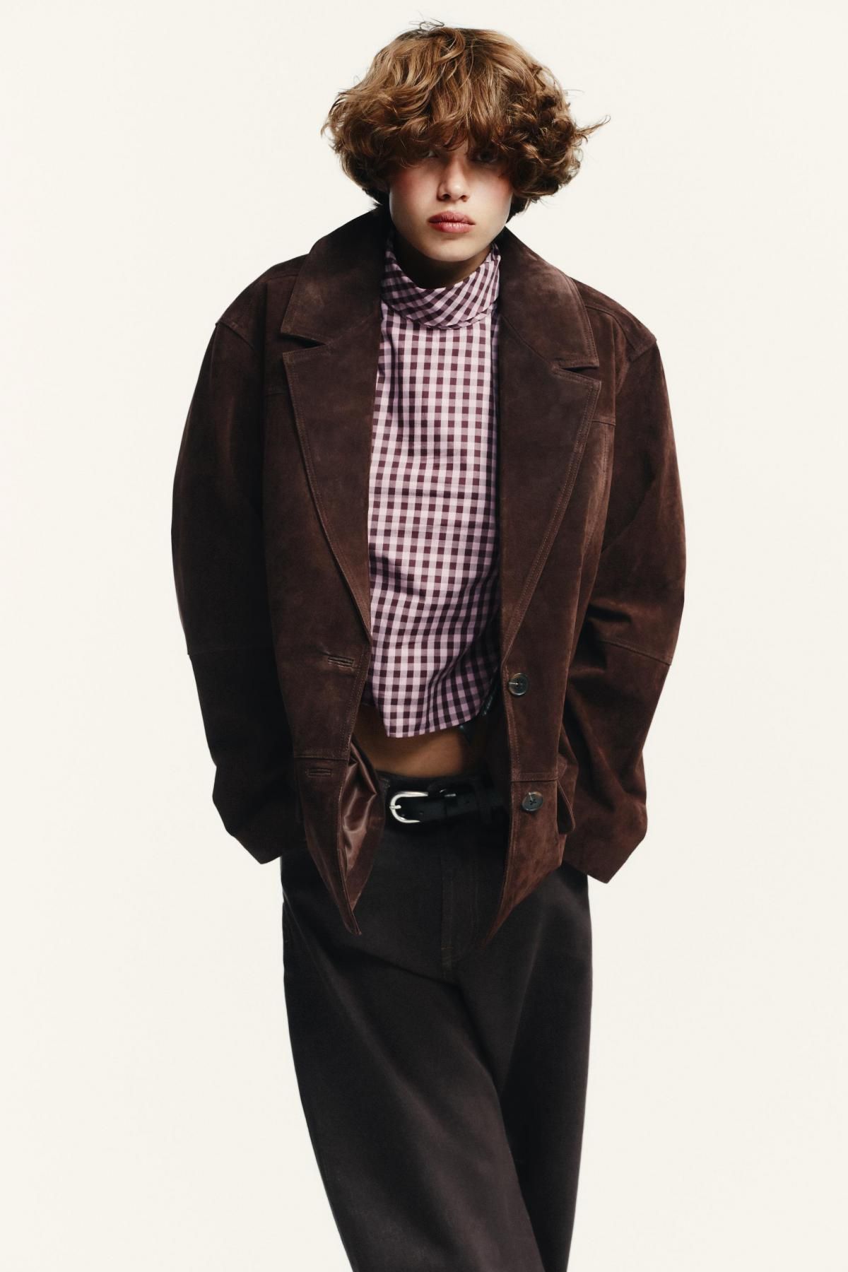 자라 오버사이즈 스웨이드 레더 테일러드 재킷 4341/710 DARK BROWN - 상세 이미지 3