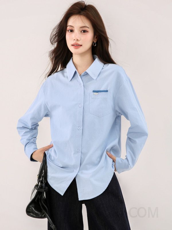 여성 순면 긴팔 캐주얼 셔츠 포켓 디자인 가을 오버핏 스타일 데일리 남방 편안한 착용감 심플한 컬러 매칭 - 상세 이미지 5