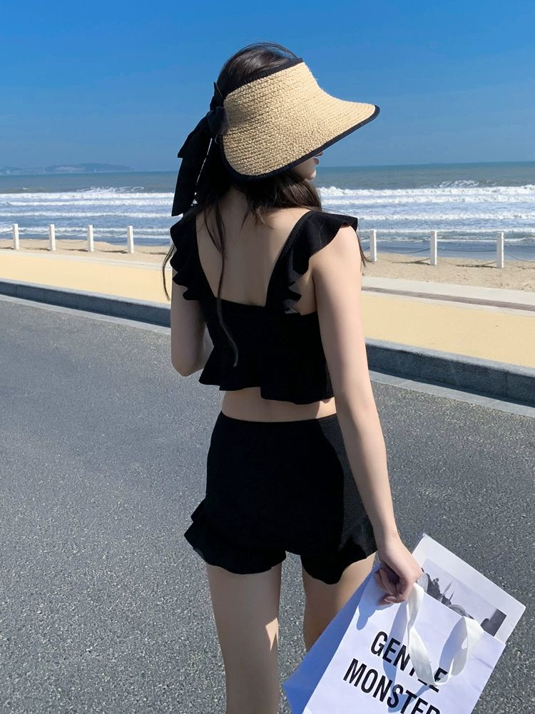 투피스수영복 반팔비키니 커버업 여름 호캉스 바캉스 여성용 청회색 비키니수영복 체형 해외여행 블랙 M 37.5~47.5kg - 상세 이미지 2