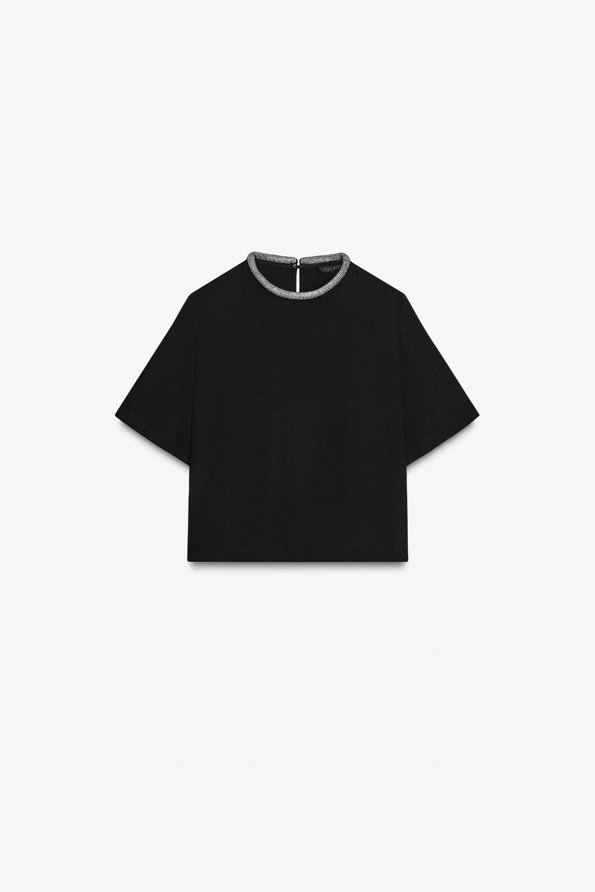 자라 글리터 라운드넥 반팔 티셔츠 3897/182 BLACK - 메인 이미지