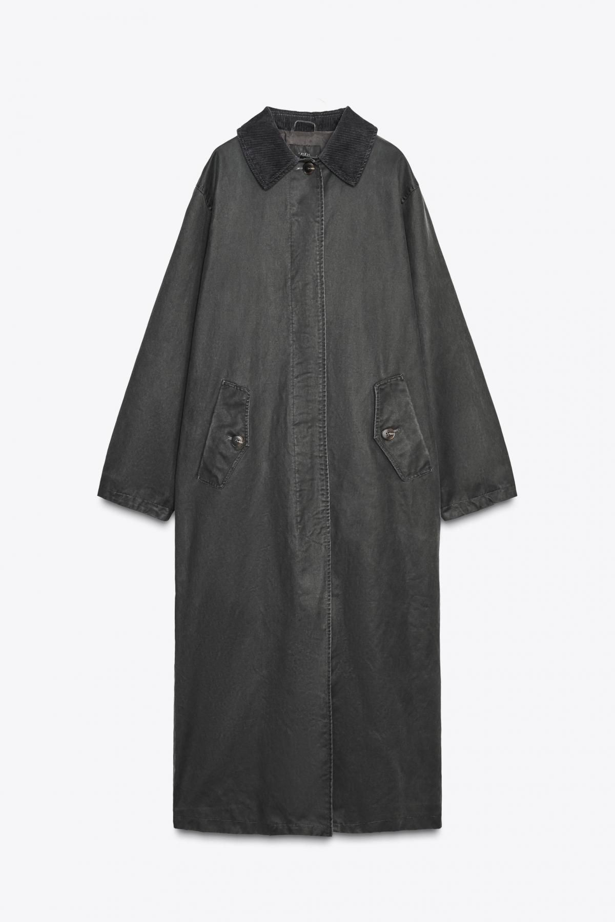 자라 코듀로이 칼라 왁스드 롱 트렌치코트 4341/708 ANTHRACITE GREY - 메인 이미지