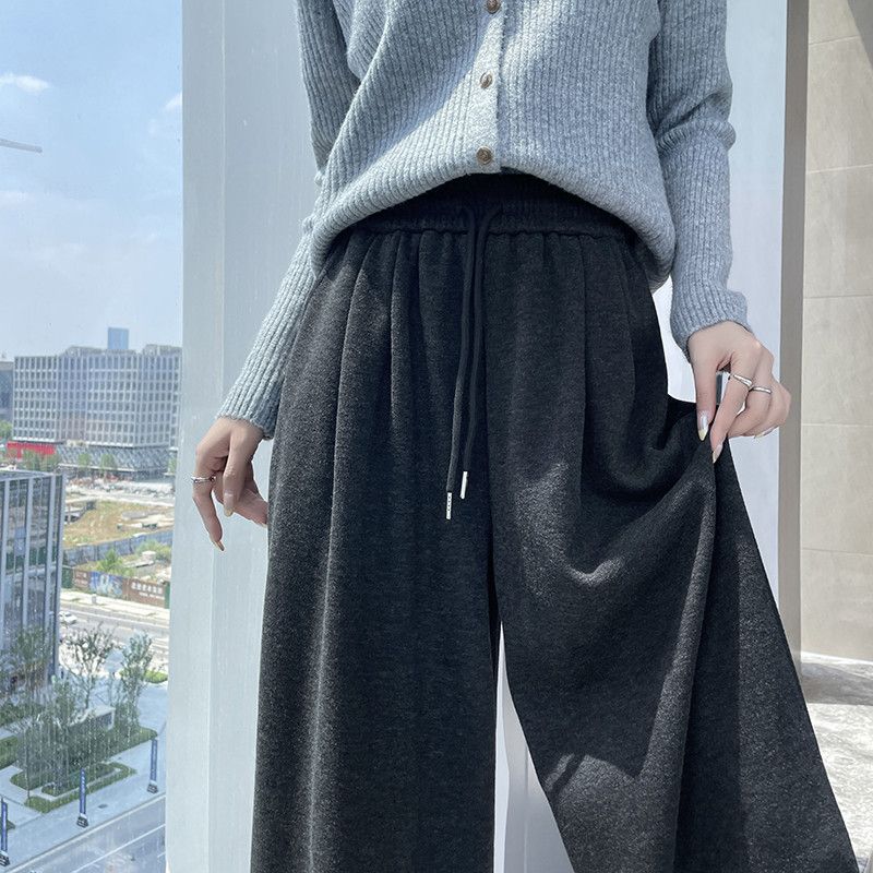 여성 하이웨이스트 슬림 와이드팬츠 레이스 스티칭 탄성 허리 캐주얼바지 여름 착용감 편안한 데일리 스타일 모던한 디자인 - 상세 이미지 5