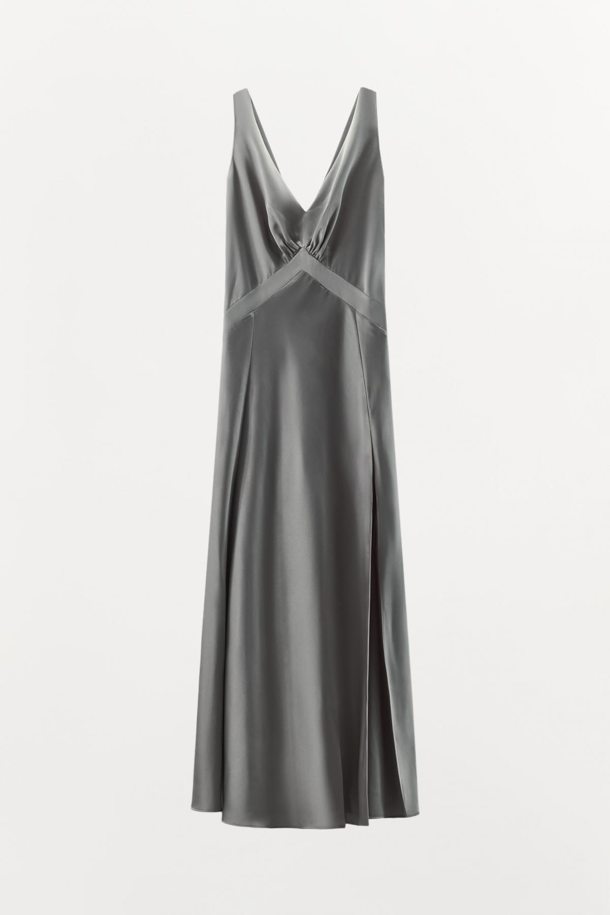 자라 실키 새틴 V넥 A라인 롱 원피스 2488/503 GREY - 메인 이미지