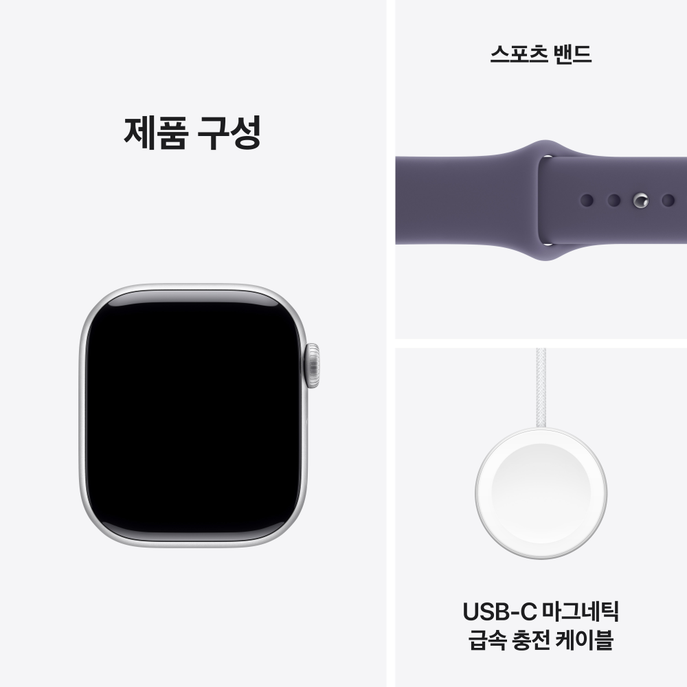 애플워치 11 셀룰러 실버 알루미늄, 42mm, 퍼플 포그 스포츠밴드 M/L 이미지 8