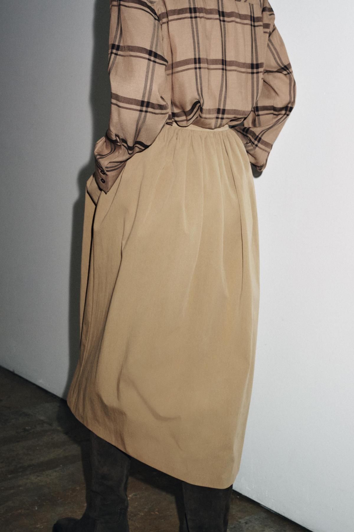 자라 테크니컬 코튼 미디 플리츠 스커트 8824/336 CAMEL - 상세 이미지 5