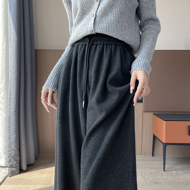 여성 하이웨이스트 슬림 와이드팬츠 레이스 스티칭 탄성 허리 캐주얼바지 여름 착용감 편안한 데일리 스타일 모던한 디자인 - 상세 이미지 4