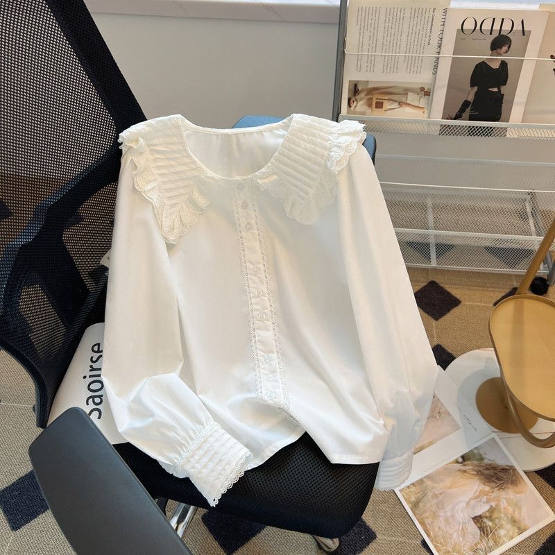여성 쉬폰 셔츠 긴팔 러플 디자인 데일리 캐주얼 블라우스 가을용 스타일리시한 착용감 편안한 외출용 - 상품 이미지