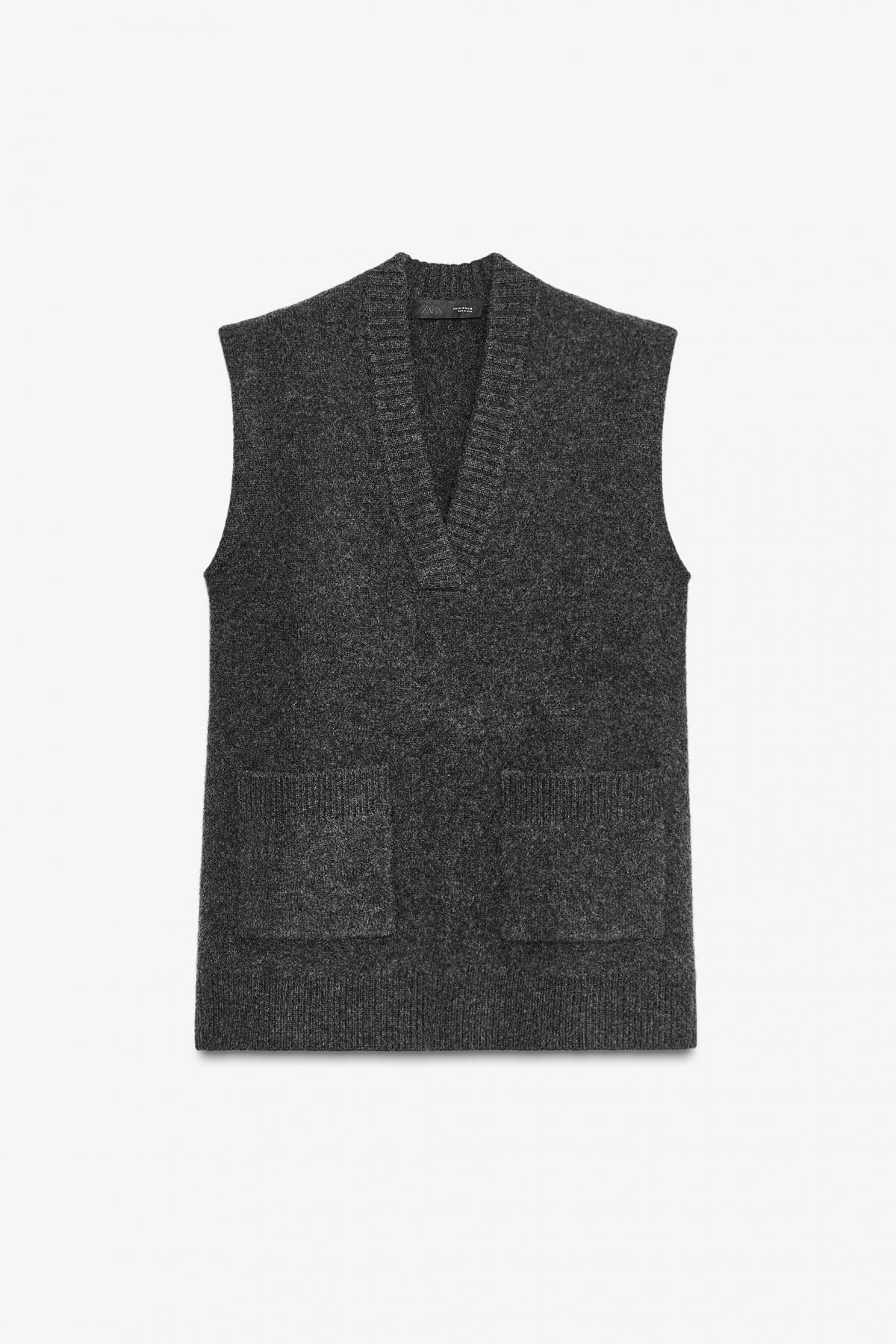 자라 울 브이넥 롱 니트 베스트 5755/103 DARK GREY - 메인 이미지