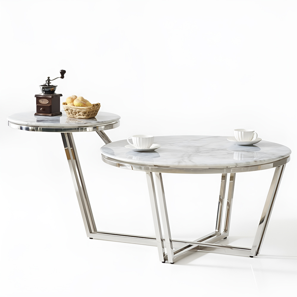 스코나 발레노 원형 듀얼 대리석 스텐 스틸 거실 소파 테이블