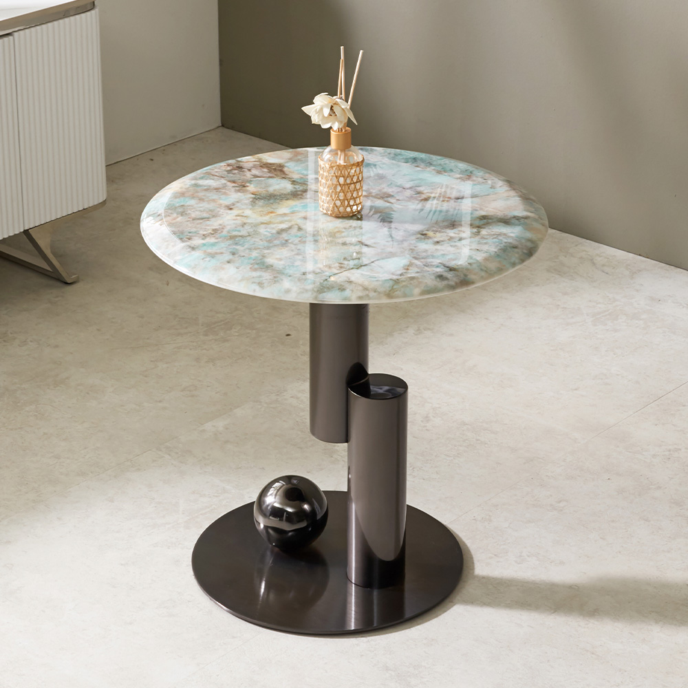 스코나 마키아 스텐 스틸 대리석 원형 듀얼 거실 소파 테이블 S