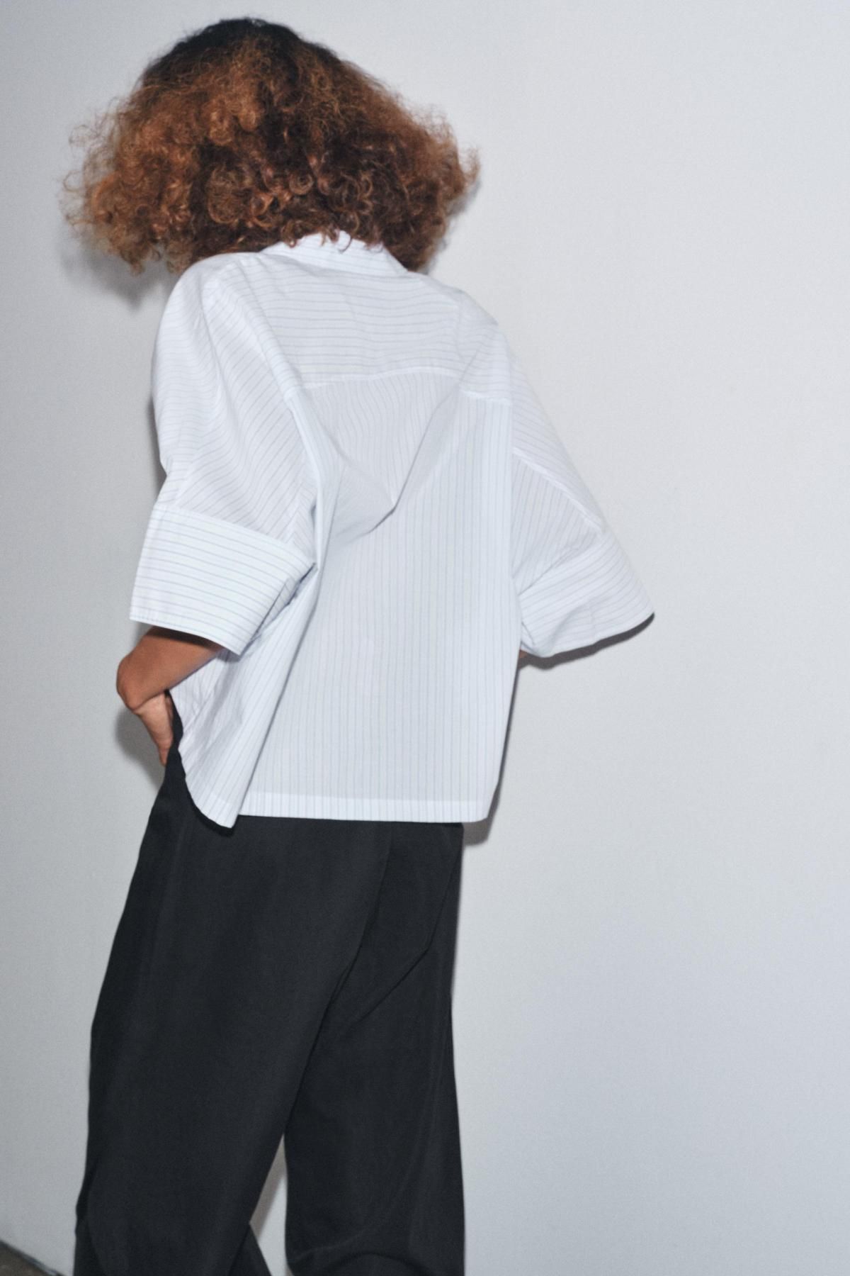 자라 오버핏 스트라이프 포플린 반팔 셔츠 4786/157 STRIPED - 상세 이미지 4