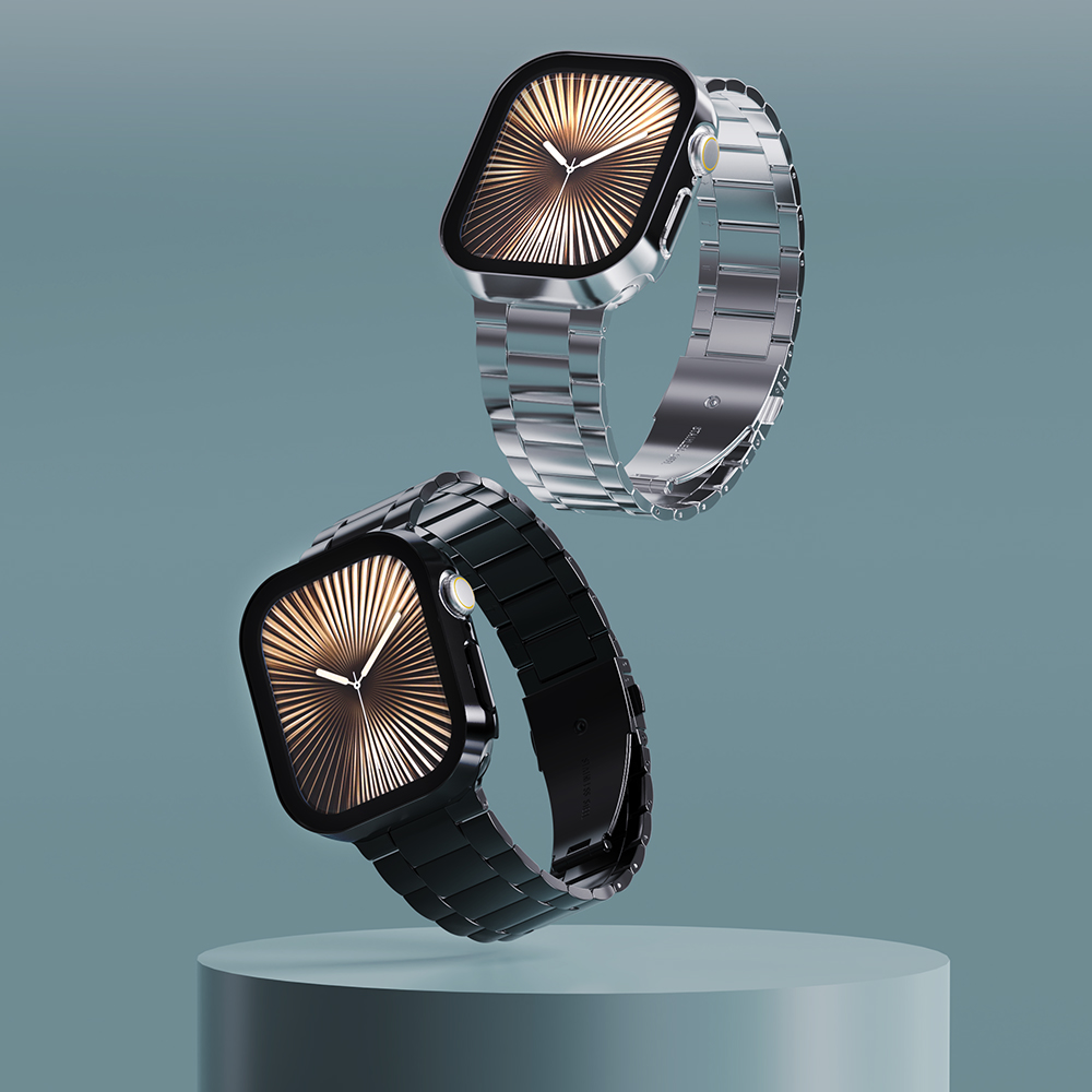 애플워치 메탈 스트랩 + 풀커버 케이스 2종 세트 애플워치 SE3 SE2 SE, 44mm, 블랙 이미지 6